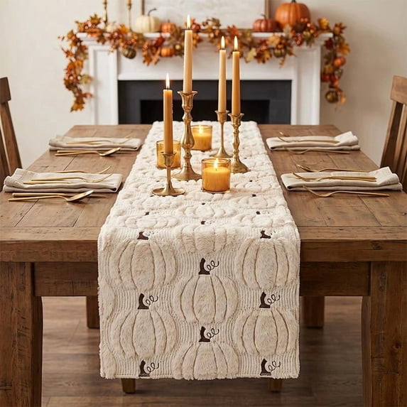 Pumpkin Mushroom Fall Table Runner, 13 x 72-Inch Autumn Leaves Harvest Thanksgiving Table Decor for Kitchen, Dining Room, Mantel and Farmhouse Party