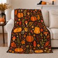 thumbnail image 1 of Pumpkin Mushroom Foliage Flower Star Autumn Botanical Pattern Flannel Blanket For Autumn Fans, Cozy Orange Brown Home Decor For Bedroom Living Room Halloween Gift, 1 of 9