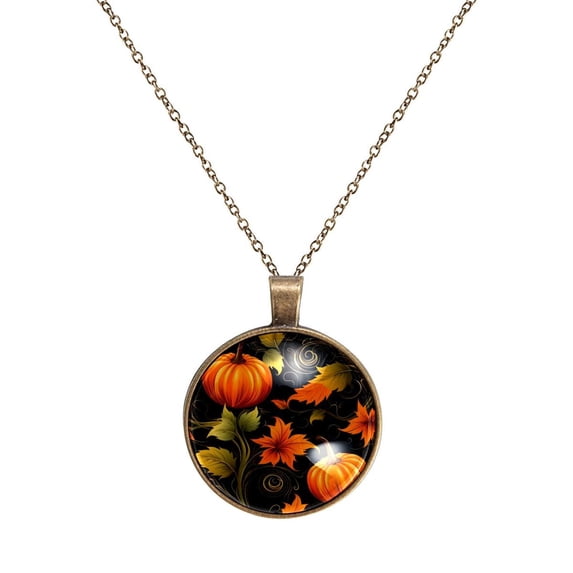 Pumpkin Necklace Personalized Custom Photo Round Pendant Adjustable Stainless Steel Necklaces with Gift Box for Men Women Mothers Valentine's Jewelry Gift