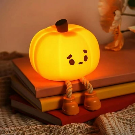 Pumpkin Night Light, Cute LED Lamp, Silicone Dimmable Nursery Nightlight, Rechargeable Bedside Touch Lamp, Funny Office Home Desk Halloween Decor