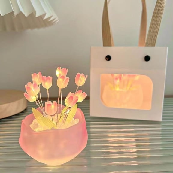 Pumpkin Night Light with DIY LED Flowers Kit, Glass Table Lamp for Fall Decor, Halloween and Thanksgiving Centerpiece, Battery Operated Warm Ambient Lighting, Handmade Accent for Living Room or