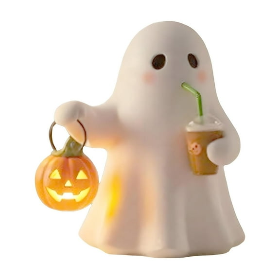 Pumpkin Night Light JCMZJ Nightstand Lamp with Pumpkin Drinking Statue for Home Bookshelf Tabletop (Small)