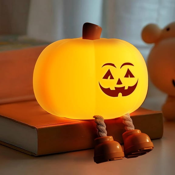 Pumpkin Night Light for Kids Cute Jack O Lantern Halloween Pumpkin Decor Nightlight for Baby Nursery Toddler Squishy Pumpkin Lights Cordless Rechargeable Dimmable Silicone Bedside Lamp Halloween Gift
