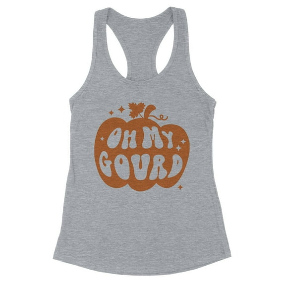 Pumpkin Oh My Gourd Tank Top Fitted Racerback Women's Medium Heather Grey