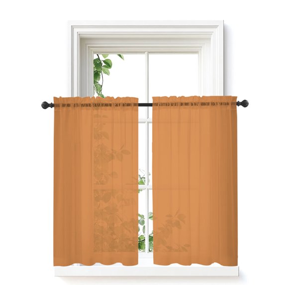 Pumpkin Orange Curtains 45 Inch Length, Sheer Curtains for Bedroom Living Room Window Autumn Solid Color Farmhouse Fall Rod Pocket Voile Drapes Kitchen Curtains Small Half Window 42"x45" 2 Panels