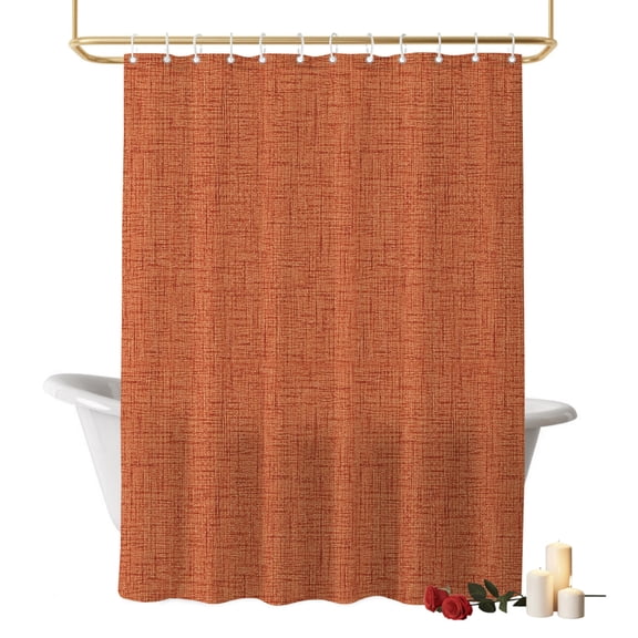 Pumpkin Orange Solid Bathroom Shower Curtains with Hooks, Minimalist Cloth Orange Red Linen Texture Waterproof Fabric Washable Shower Curtain for Home Hotel Bathtub Decor 36x72 Inch