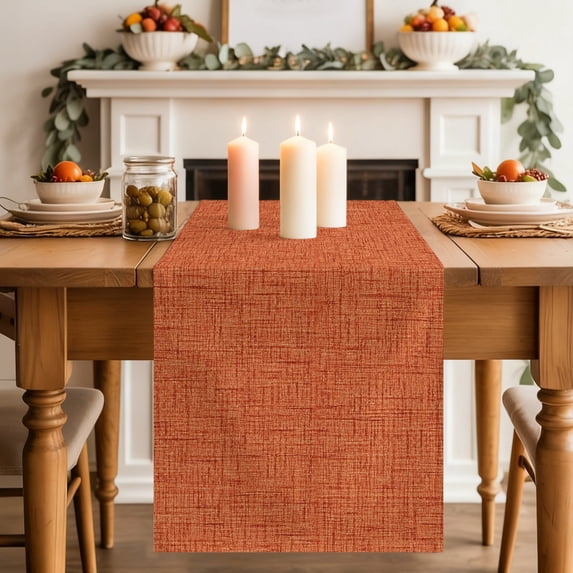 Pumpkin Orange Solid Dining Table Runner, Minimalist Cloth Orange Red Linen Texture Washable Table Runners Kitchen Coffee Table Center Decor for Home Party Holiday Wedding 13 x 90 Inches