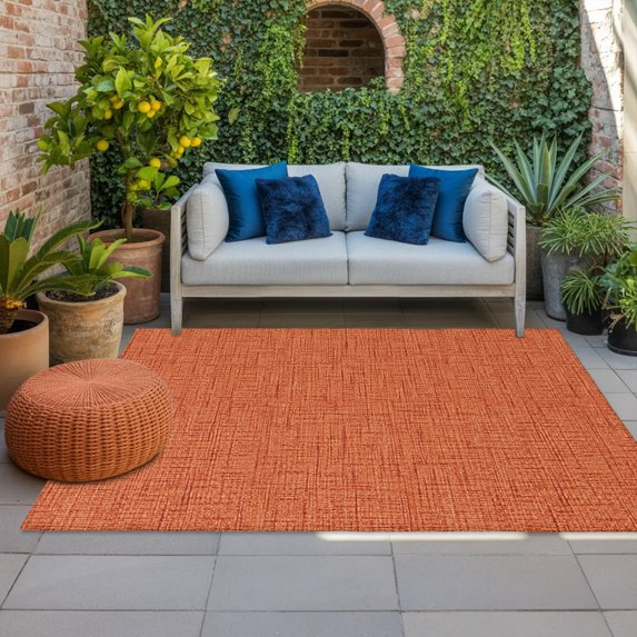 Pumpkin Orange Solid Indoor Outdoor Rugs 5x7 Ft, Minimalist Cloth Orange Red Linen Texture Outdoor Patio Rugs Mat Washable Outside Area Rugs Carpet for Porch Deck RV Camping Pool Balcony Backyard