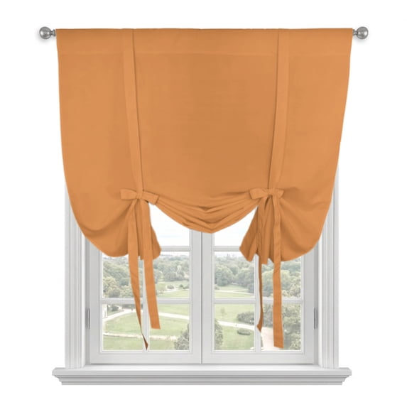 Pumpkin Orange Tie Up Curtains 45 Inches Long, Kitchen Window Curtains Over Sink, Autumn Solid Color Farmhouse Fall Small Window Curtains Shade Balloon Curtains Valances for Bedroom/Cafe 34"x45"