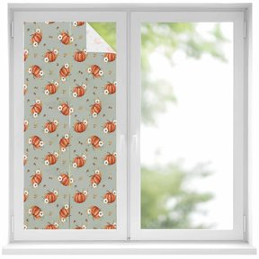 Pumpkin Orange Window Privacy Film, Halloween Harvest Festive Country Farmhouse Dusty Gray Frosted Glass Window Clings Static Cling UV Heat Blocking Reusable Door Sticker for Bathroom 19.6x39.3 Inch