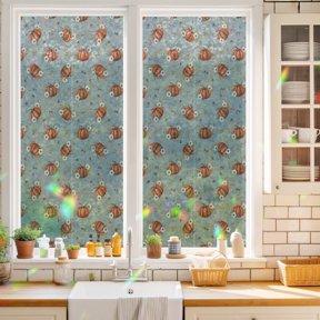 Pumpkin Orange Window Privacy Film Halloween Harvest Festive Country Farmhouse Dusty Gray Static Cling Stained Glass Window Film Non-Adhesive Decorative Decals Rainbow Sticker 17.7"X39.3"