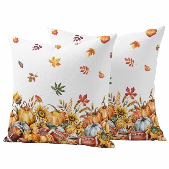Pumpkin Outdoor Waterproof Pillow Covers, Autumn Flowers Rugby Vintage Country Maple Leaf Decorative Square Throw Pillowcase Sofa Cushion Sham for Patio/Couch/Chair, 26"x26" 2 Pack