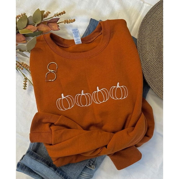Pumpkin Outline Embroidered Sweatshirt