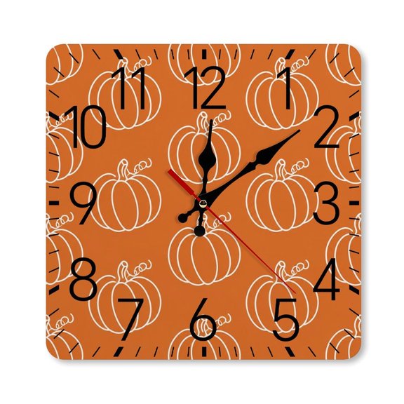 Pumpkin Outline Pattern Orange Wall Clock Silent Non Ticking Wall Clocks Battery Operated Square Wall Decor for Bathroom Kitchen Bedroom 1010inch(2525cm)