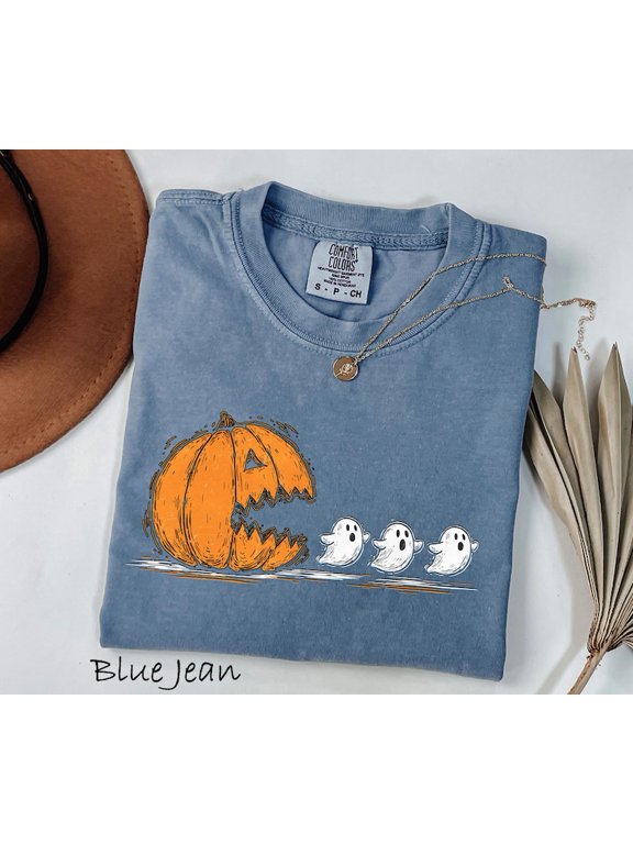 Pumpkin Pac-Man Shirt | Halloween Tee | Funny Pumpkin Eating Ghosts T-Shirt | Spooky Gamer Fall Gift