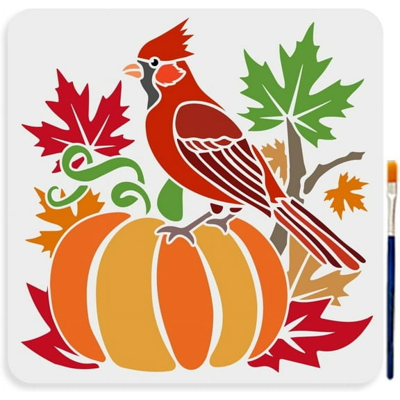 Pumpkin Parrots Stencil 11.811.8inch Fall Harvest Maple Leaf Stencil with Paint Brush Reusable Wild Animal Template Pumpkin Painting Stencil for Wall Home Decor DIY Craft Canvas DIY