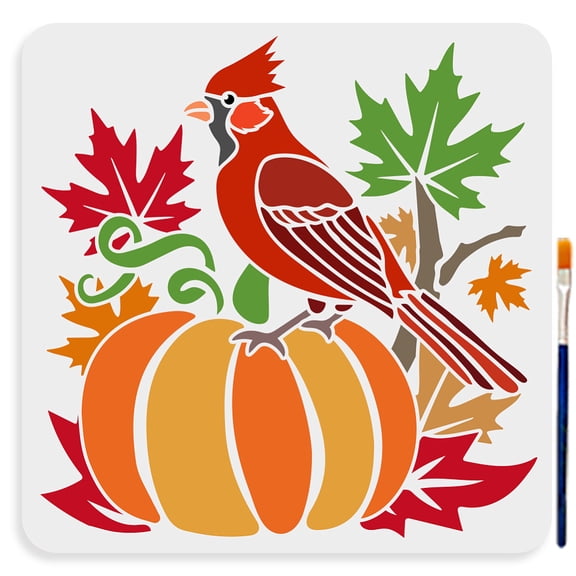 Pumpkin Parrots Stencil 11.811.8inch Fall Harvest Maple Leaf Stencil with Paint Brush Reusable Wild Animal Template Pumpkin Painting Stencil DIY