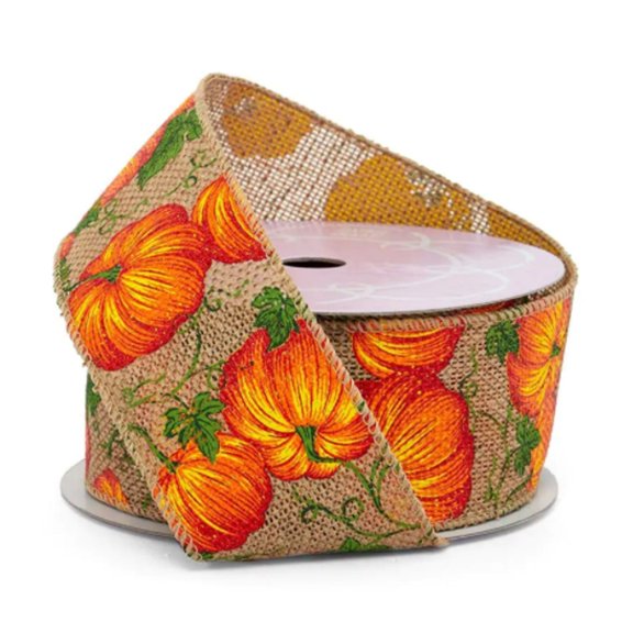 Pumpkin Patch Burlap Wired Ribbon - 2 1/2 Inches Wide X 10 Yard (56000004)
