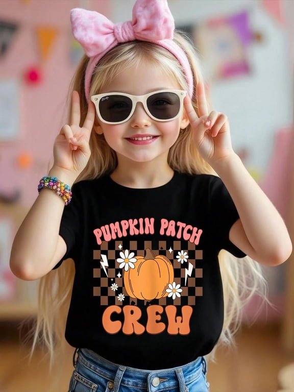 Pumpkin Patch Crew Funny Pumpkin Patch Squad Thanksgiving KidsCotton Soft Graphic Tee Breathable Party Dress T-Shirt
