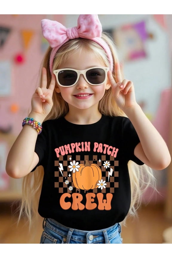 Pumpkin Patch Crew Funny Pumpkin Patch Squad Thanksgiving KidsCotton Soft Graphic Tee Breathable Party Dress T-Shirt