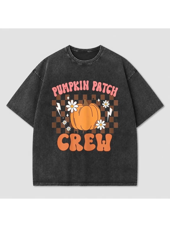 Pumpkin Patch Crew Graphic Vintage Washed Pumpkin Shirt for Women, Retro Fall Tee