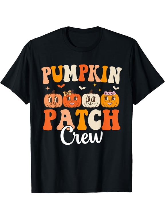 Pumpkin Patch Crew Matching Family Groovy Fall Halloween T-Shirt- Classic Holiday Bestsellers harvest shirt Unisex 100% Cotton T-Shirt Breathable Casual Everyday Wear Affordable t shirts