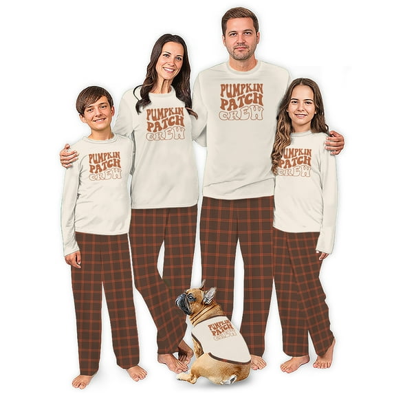 Pumpkin Patch Crew Thanksgiving Jammies For Family And Dog With Plus Size, Cotton And Poly Blend, Pockets