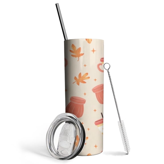 Pumpkin Patch Fall Tumbler 20oz Stainless Steel Insulated Mug with Straw, Autumn Floral and Pumpkin Design, Ideal for Halloween and Thanksgiving