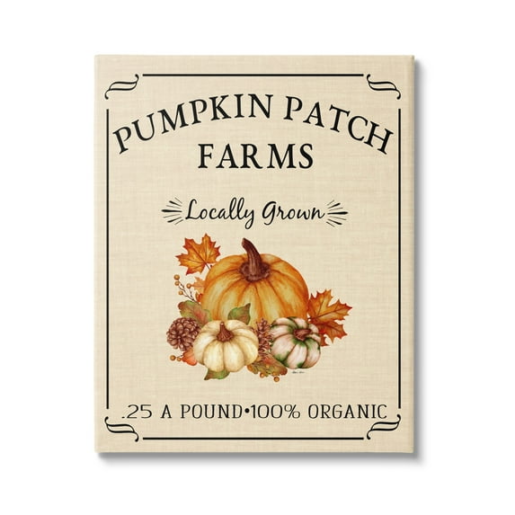 Pumpkin Patch Farms Vintage Seasonal Autumn Sign Botanical & Floral Graphic Art Gallery-Wrapped Canvas Print Wall Art