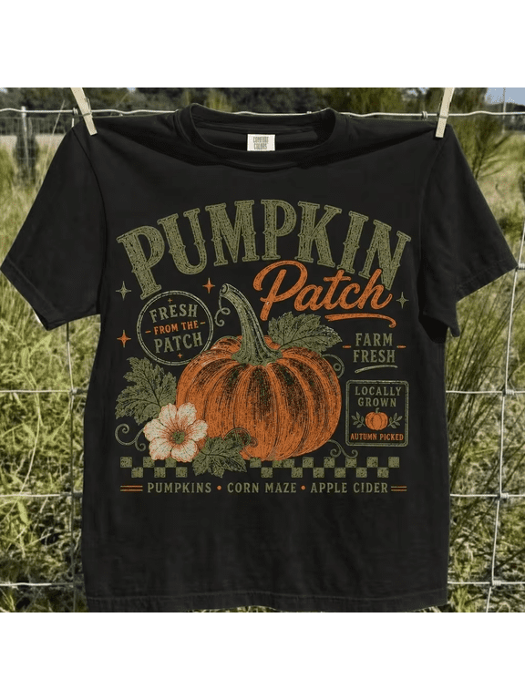 Pumpkin Patch Fresh From The Patch Farm Fresh Locally Grown Autumn Picked Pumpkins Corn Maze Cider Vintage Grunge Y2K Graphic Crewneck Cotton Unisex Tee Shirt
