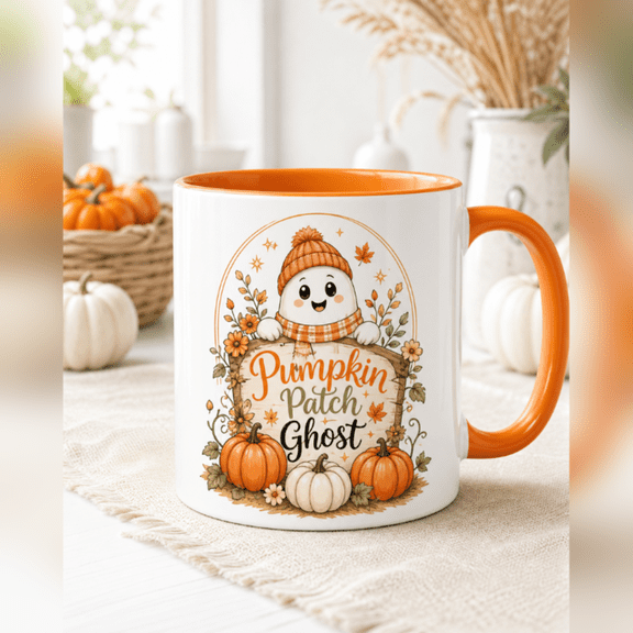 Pumpkin Patch Ghost Ceramic Coffee Mug Halloween Fall Gift