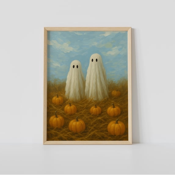 Pumpkin Patch Ghosts Cute Halloween Art Print Spooky Autumn Wall Decor ...