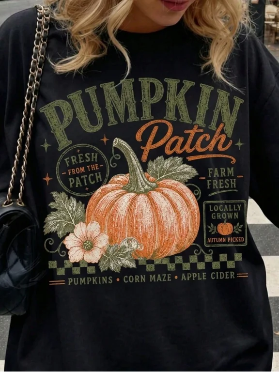 Pumpkin Patch Graphic Tee Vintage Autumn Harvest Design Women Fall Season Cotton Men's Women's Tee Shirt