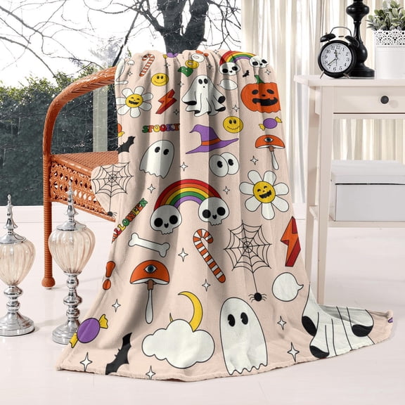 Pumpkin Patch Halloween Blanket - Vintage Spooky Style with Black Cat 50x60 Inch Cozy Plush Throw