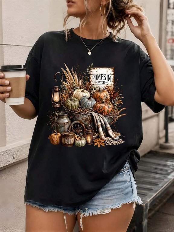 Pumpkin Patch Harvest Graphic Tee Autumn Fall Vintage Style Unisex Adult Casual Wear Seasonal Holiday Gift Cotton Men's Women's Tee Shirt