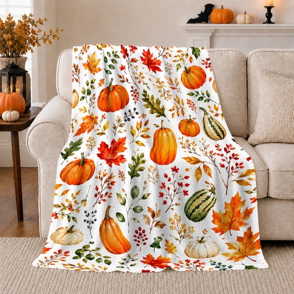 Pumpkin Patch Harvest Illustrations, Cozy Friendship Quote Scene, Warm Flannel Blanket for Living Room and Reading Nook, Art Lovers Thanksgiving Gift, Artistic Home Decor