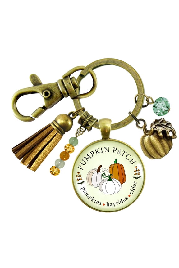 Pumpkin Patch Keychain Hayrides Cider Favorite Fall Season Autumn Theme Jewelry Bronze Charm