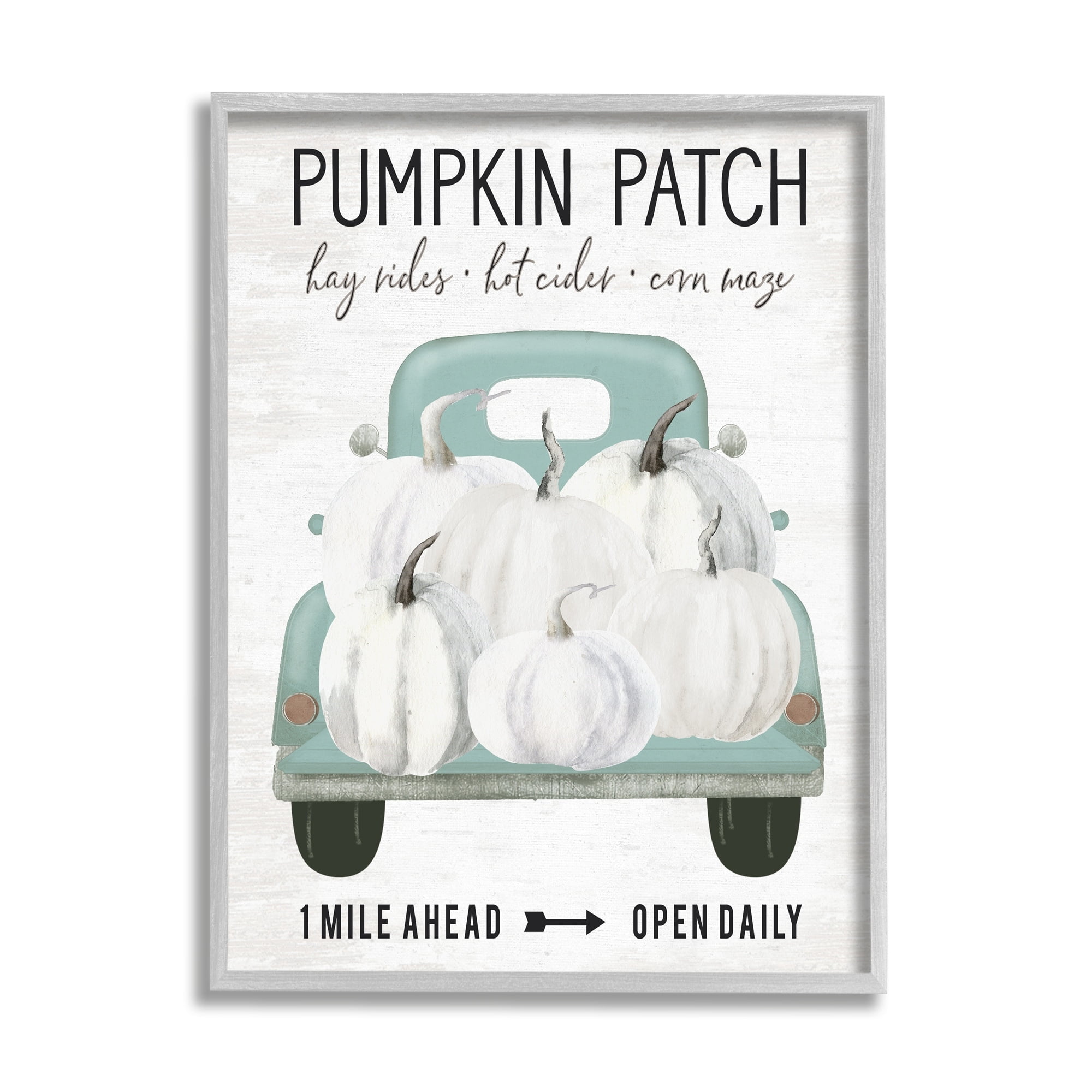 Pumpkin Patch Mile Ahead Sign Festive Seasonal Truck Transportation Graphic Art Framed Art Print Wall Art