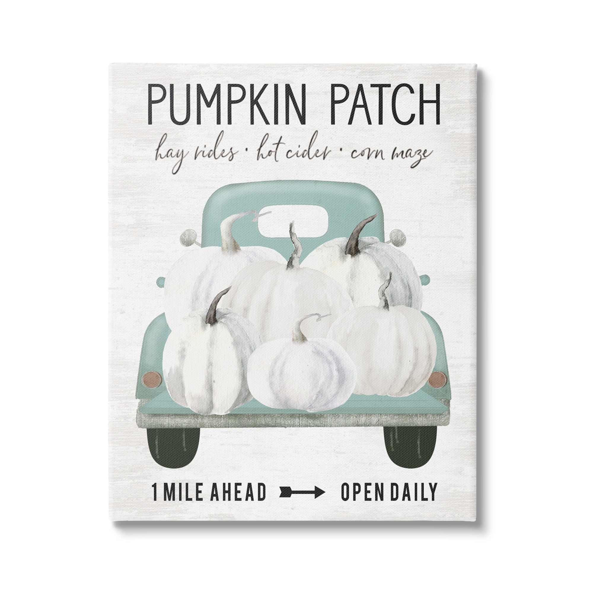 Pumpkin Patch Mile Ahead Sign Festive Seasonal Truck Transportation Graphic Art Gallery-Wrapped Canvas Print Wall Art
