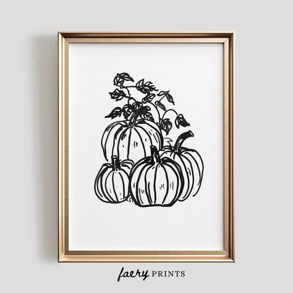 Pumpkin Patch Print Wall Art Fall Decor Minimalistic Line Art Drawing Farmhouse Style #1028 Wall Art Modern Wall Decor