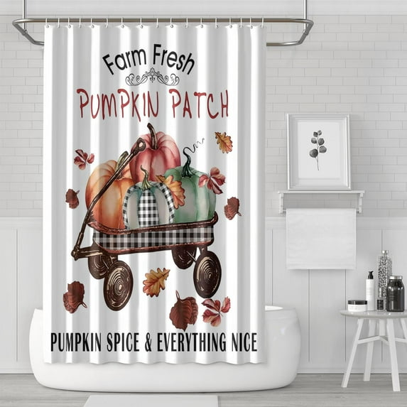 Pumpkin Patch Pumpkin Spice Farm Fresh Shower Curtain,Washable Bath Curtain with Hooks Vintage Polyester Fabric Curtains for Thanksgiving Day Fall Party Home Decor