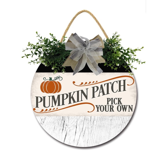 Pumpkin Patch Sign for Front Door, Decor for Farmhouse Porch Decorations, Round Wooden Hanging Sign Housewarming Gift for Home Outdoor Indoor