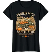 Pumpkin Patch Social Club Vintage Retro Graphic Tee Autumn Harvest Design Unisex Adult Casual Wear Fall Halloween Gift Cotton Men's Women's Tee Shirt