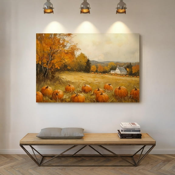 Pumpkin Patch Wall Art Autumn Farm Landscape With Fall Foliage And Rustic Barn Cozy Country Harvest Painting Print Wall Art, Modern Wall Decor, 12x18 UNFRAMED