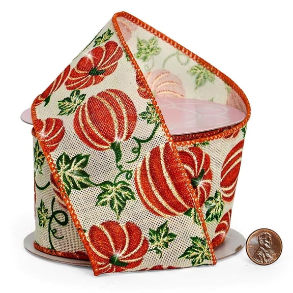 Pumpkin Patch Wired Fabric Ribbon - 2 1/2 Inches Wide x 10 Yards (56000008)