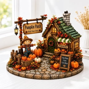 Pumpkin Patch Wood Block, Custom Fall Village Decor, Autumn Farmhouse Display, Rustic Halloween Mini House Gift