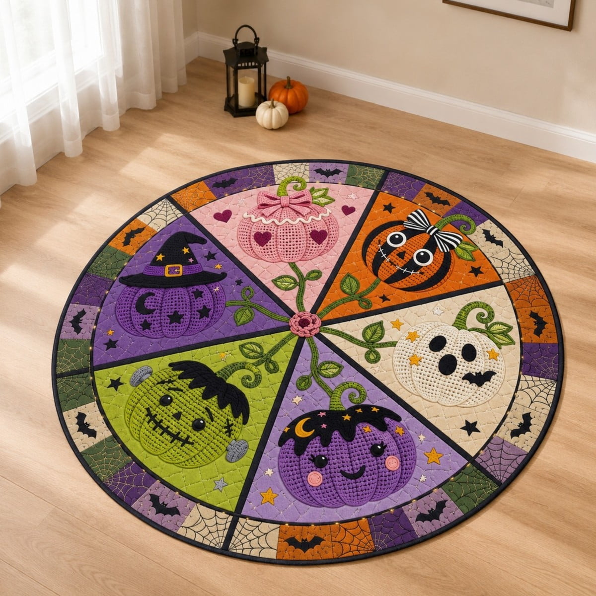 Pumpkin Patchwork Round Rug Colorful Fall Decor - Walmart.com