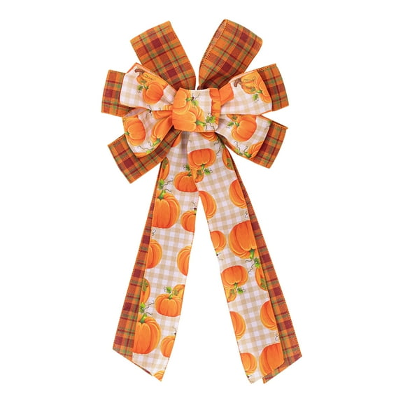 Pumpkin Pattern Bow For Fall Thanksgiving Decor, Webbing With Crisp Shape And Durable Use, Multi-Application Decoration For Wreaths Door Hangings And Home Settings,