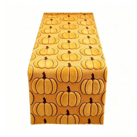 Pumpkin Patterns Table Runner 93x33cm, Plush Fall Dining Table Cover for Sofa Sideboard, Warm Orange Indoor Decor, Machine Washable Home Accessory