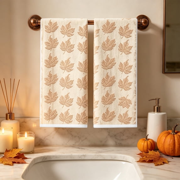 Pumpkin Patterns Towels,2 Pcs Fall Pumpkin Jacquard Hand Towels,Absorbent Dish Towels for Autumn Harvest Thanksgiving Kitchen & Bathroom,23.6 x 15.7 Inch(Beige,A)